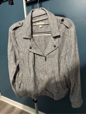 LOFT Gray Tweed Bomber Moto Jacket